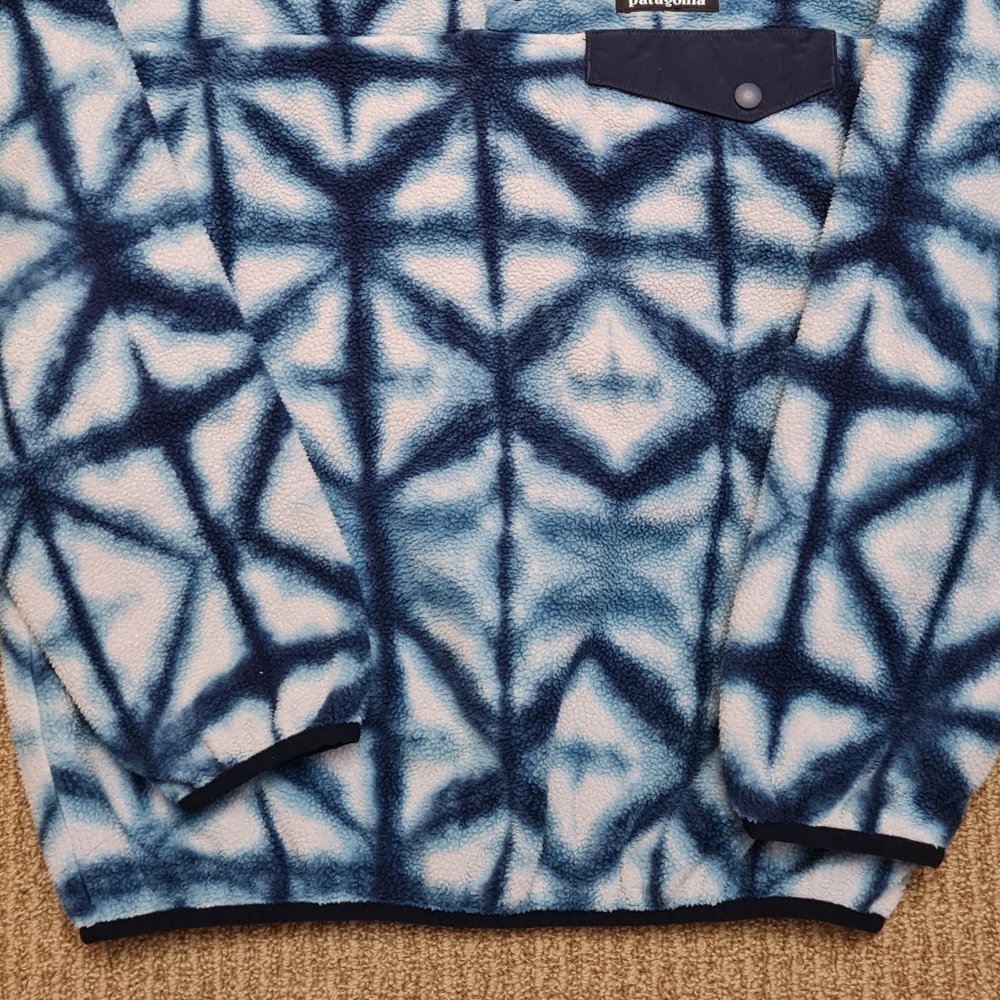 Patagonia Synchilla Snap-T Blue Diamond Shibori Tie Dye Fleece Pullover Womens S - Picture 7 of 15